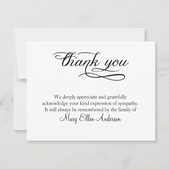 Thank You Funeral Thank You Note Card behreavement (Front)