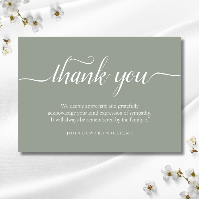 Thank You Funeral Thank You Note Card Bereavement (Sage Green Sympathy Thank You Card)