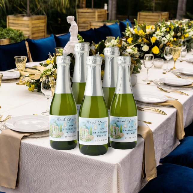 Thank You Gazebo flowers doves Wedding Luxury Gift Sparkling Wine Label (Creator Uploaded)