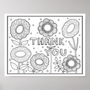 Thank You Gem Flowers Coloring Page Art Poster