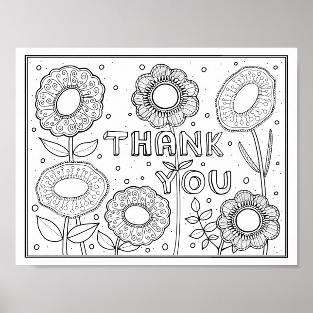 Thank You Gem Flowers Colouring Page Art Poster (Front)