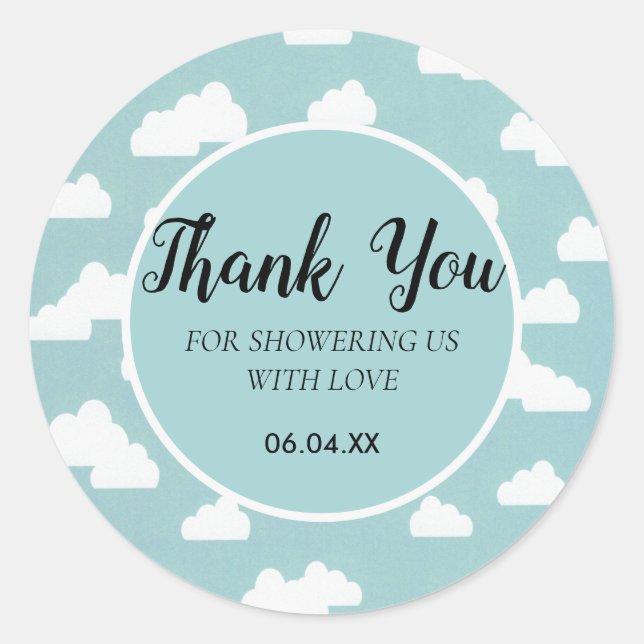 thank you gender neutral baby shower clouds sky  classic round sticker (Front)