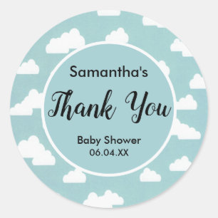 thank you gender neutral baby shower clouds sky  classic round sticker