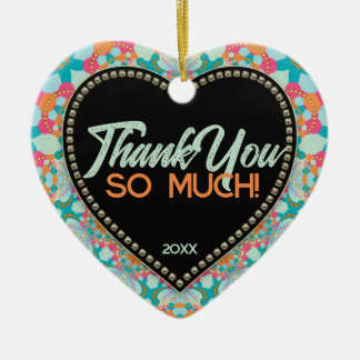 Thank You Geo Design Mix Aqua Pink Orange Heart Ceramic Tree Decoration