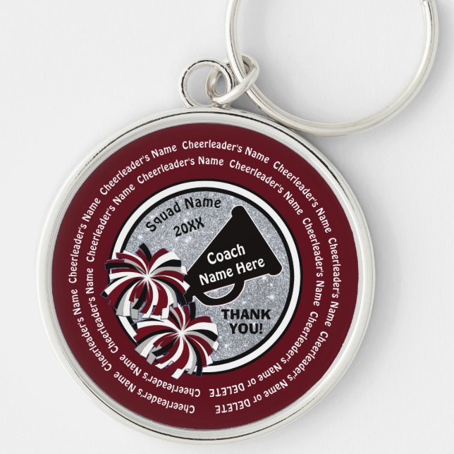 Thank You Gift for Cheer Coach, Maroon, Silver Key Ring (Front)