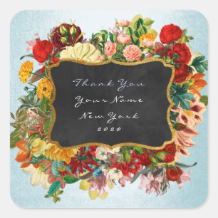 Thank You Gift Label Silver Blue  Baroque Floral