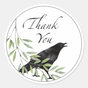 Thank You Gift Stickers Crow Bird Flowers Sticker