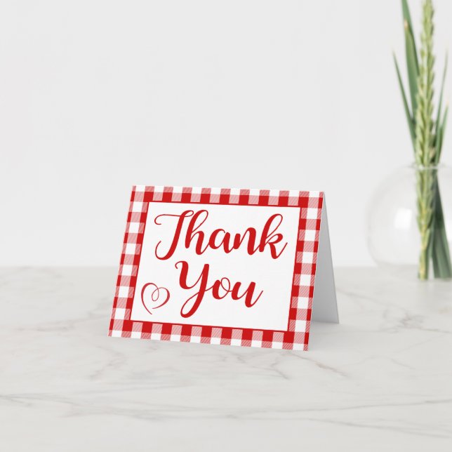 Thank You Gingham Red White Checks Rustic Country (Front)