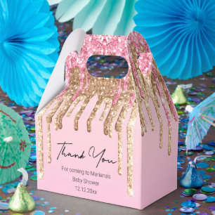 thank you girl baby shower pink dripping glitters  favour box