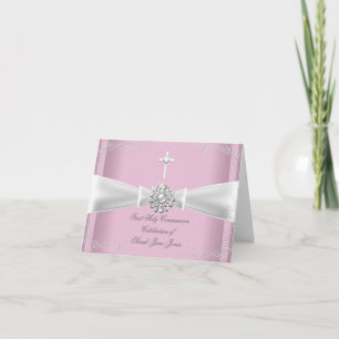 Thank You Girl First Holy Communion pink White Card