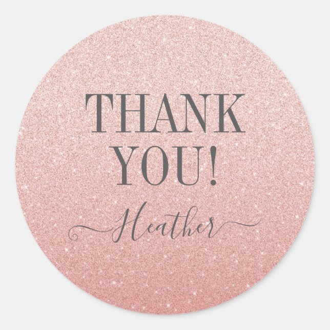 Thank You Girly Rose Gold Blush Pink Glitter Classic Round Sticker (Front)