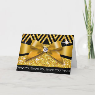 Thank you Glitter Chevron Bling Diamond gold Card