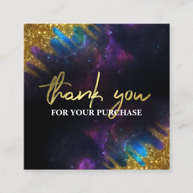 Thank You Glitter Galaxy Black Square Business Car Square Business Card (Front)