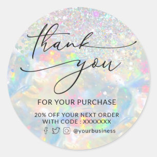 thank you glitter opal classic round sticker
