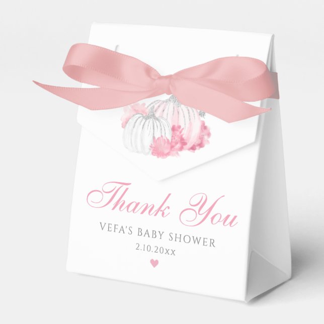 Thank You Glitter Pink Pumpkin Girl Baby Shower  Favour Box (Front Side)