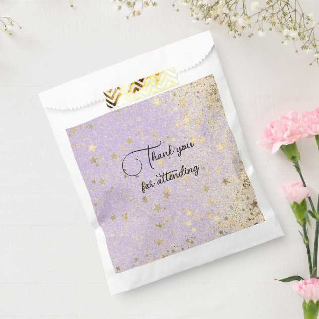 Thank You Glittery Gold Stars on Lavender    Favour Bags (Sealed)