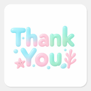 Thank You Glossy Ocean Pastel Text Square Sticker