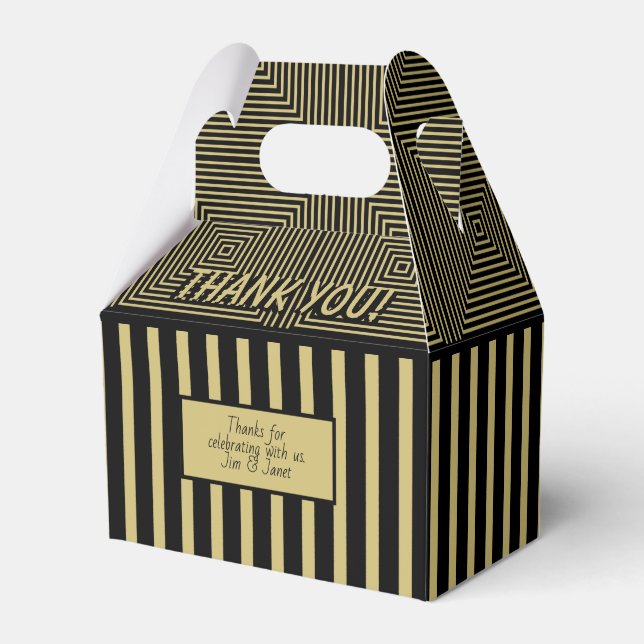 Thank You Gold and Black Geometric Stripes Pattern Favour Box (Front Side)