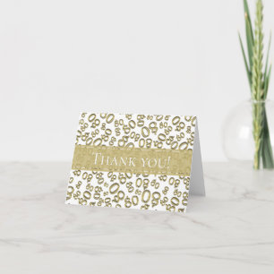 "Thank you!" Gold and White Number 80 Pattern Thank You Card