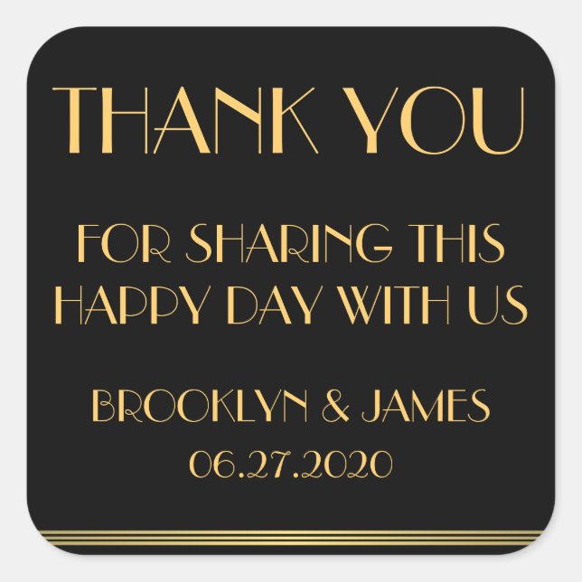 Thank You Gold Black Great Gatsby Wedding Stickers (Front)
