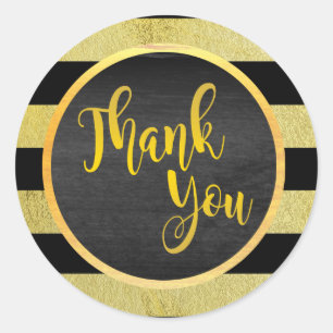 Thank You Gold Black Striped Glitter Classic Round Sticker