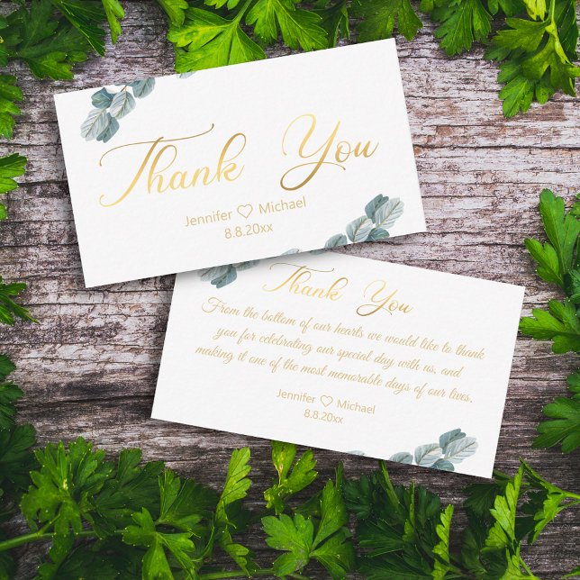 thank you,gold calligraphy eucalyptus wedding card (Creator Uploaded)