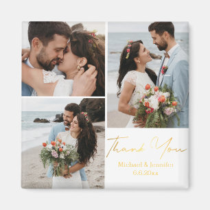 thank you, gold calligraphy wedding 3 photos magnet