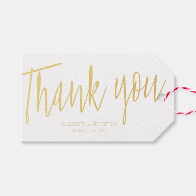 "Thank you" Gold Calligraphy Wedding Favour Tag (Front (Horizontal))