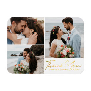 thank you, gold calligraphy wedding photo collage magnet