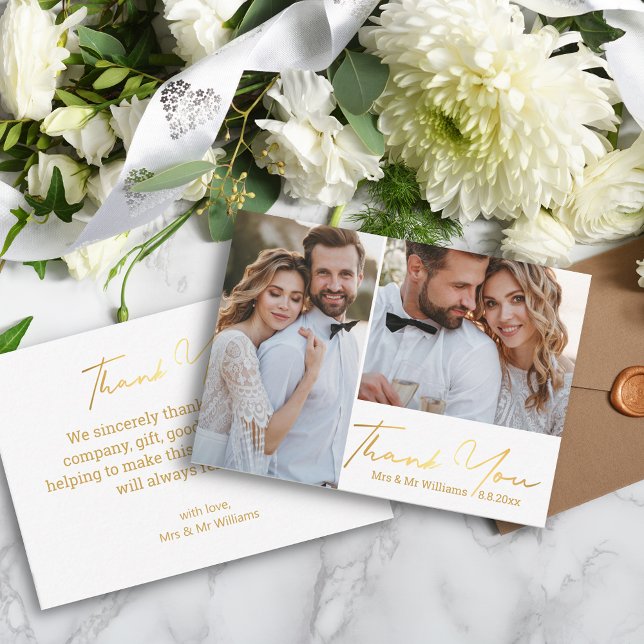 thank you,gold calligraphy wedding photos collage card (Creator Uploaded)