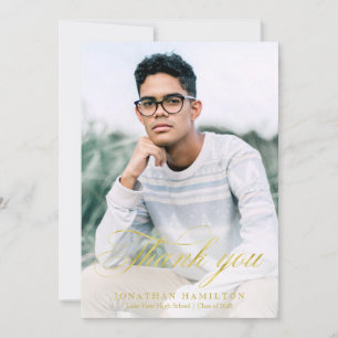 Thank You Gold Faux Foil Elegant Graduation Photo Announcement