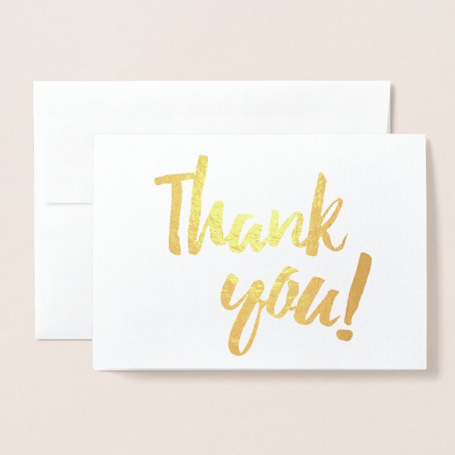 Thank You Gold Foil White Brush Brushstroke Script Foil Card (Front With Envelope)