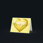 Thank You! Gold Glass Heart - blank inside You Card<br><div class="desc">This Thank You note card features a gold heart with a glass-like appearance on a light yellow background,  overlaid by the template text,  "thank you".  The card is blank inside,  awaiting your customised text or handwritten sentiments. This is the perfect Thank You Note for 50th anniversary gifts.</div>