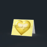 Thank You! Gold Glass Heart - blank inside You Card<br><div class="desc">This Thank You note card features a gold heart with a glass-like appearance on a light yellow background,  overlaid by the template text,  "thank you".  The card is blank inside,  awaiting your customised text or handwritten sentiments. This is the perfect Thank You Note for 50th anniversary gifts.</div>