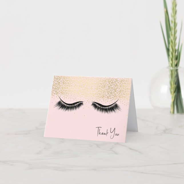 Thank You Gold Glitter and Eyelashes Card (Front)