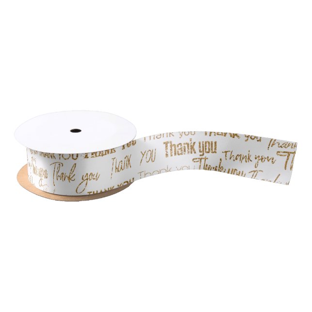 Thank you gold glittered text satin ribbon (Spool)