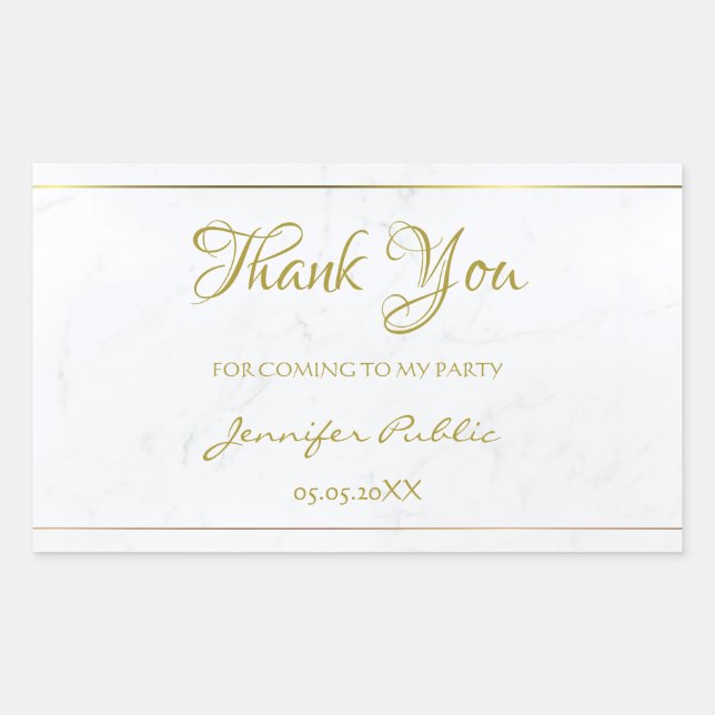 Thank You Gold Hand Script Text Marble Template Rectangular Sticker (Front)