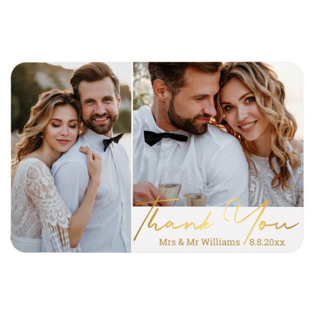 thank you,gold handwritting wedding photos collage magnet (Horizontal)