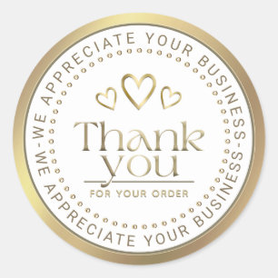 THANK YOU GOLD HEARTS LOGO BUSINESS  CLASSIC ROUND STICKER