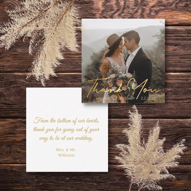  thank you gold luxury handwriting wedding photo  card (Creator Uploaded)