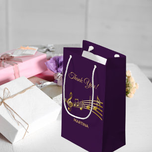 Thank You gold music notes on chic purple backdrop Small Gift Bag