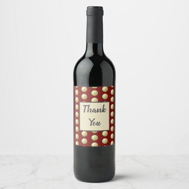Thank You Gold Polka Dot and Deep Red Appreciation Wine Label (Front)