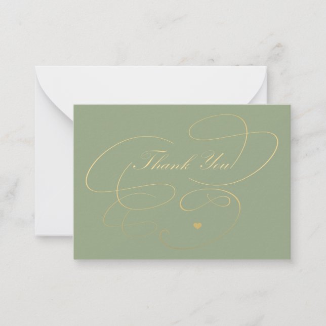 Thank you gold script simple elegant sage green card (Front)