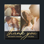 thank you gold script wedding 3 photos black magnet<br><div class="desc">elegant  thank you gold script wedding 3 photos black magnet</div>