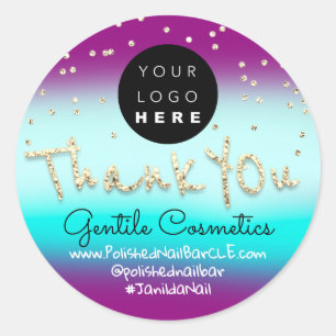 Thank You Gold Sweet 16th Logo Name  Blue Berry Classic Round Sticker