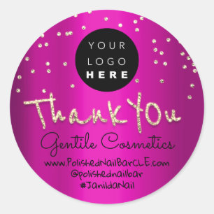 Thank You Gold Sweet 16th Logo Name Fuchsia Gold Classic Round Sticker