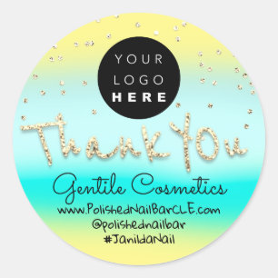 Thank You Gold Sweet 16th Logo Name  Yellow Blue Classic Round Sticker