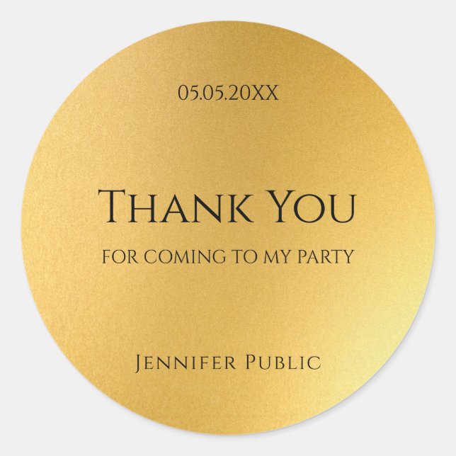 Thank You Gold Template Elegant Golden Design Classic Round Sticker (Front)
