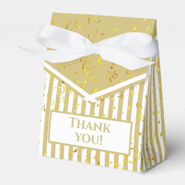 Thank You - Gold/White Simple Stripes Pattern Favour Box (Front Side)