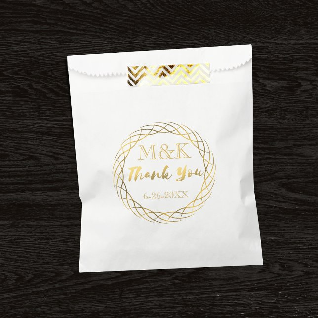 Thank You Gold Wreath Monogram Wedding Favour Bags (A fancy gold wreath with space for your initials and wedding date)